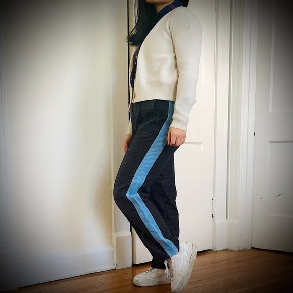 SJYP Designer Denim Lined Side Stripe Houndstooth Pants (size S) - Picture 2 of 10